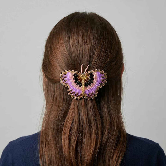Pink Butterfly Beaded Barrette