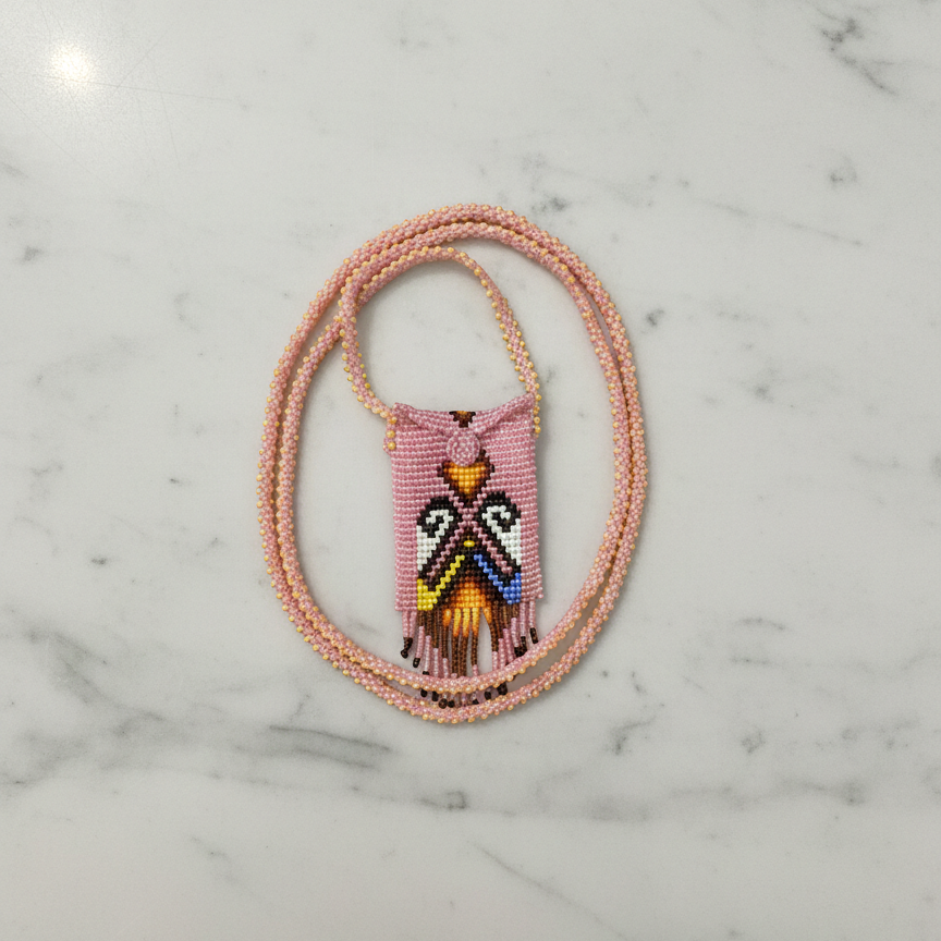 Handcrafted Beaded Medicine Bag- Pink