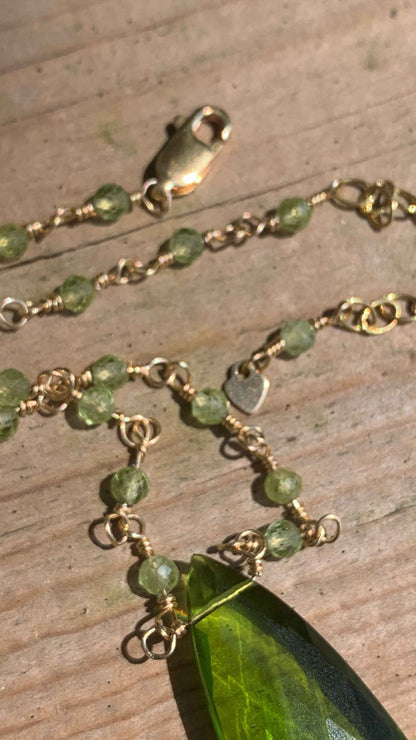 Peridot Bloom Necklace – Handcrafted Yellow Gold Fill August Birthstone