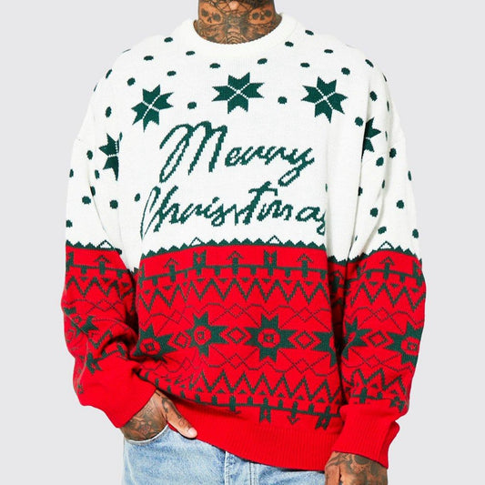 Men's Christmas Crew Neck Sweater – Loose Fit Knit Pullover for Fall & Winter