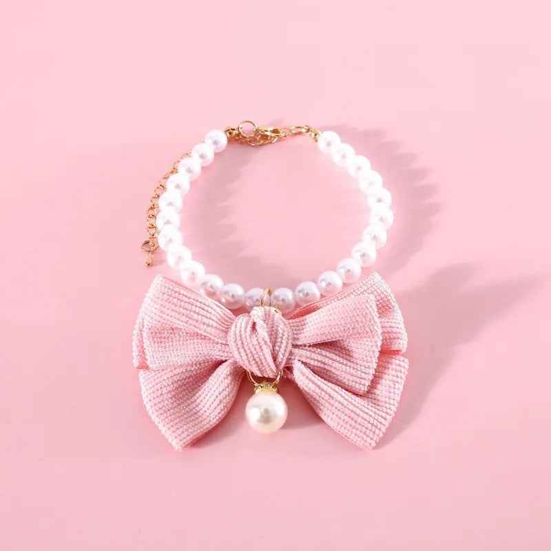 Babygirl Bow Dog Necklace | Pearl Bow Pet Collar
