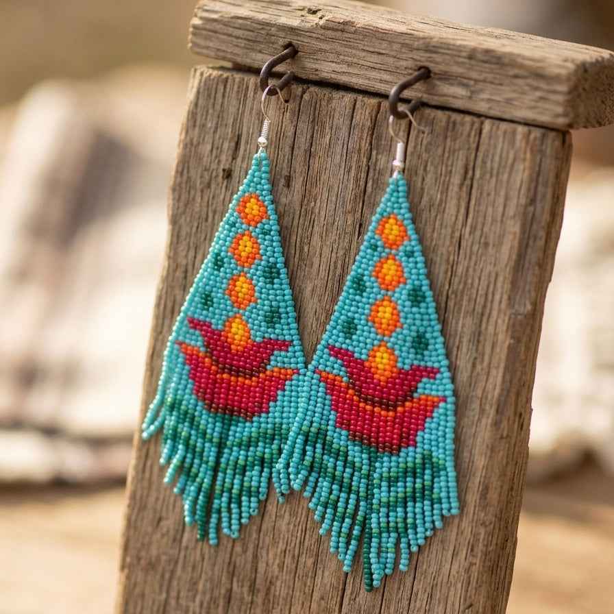 Turquoise Flame Blossom Drop Earrings