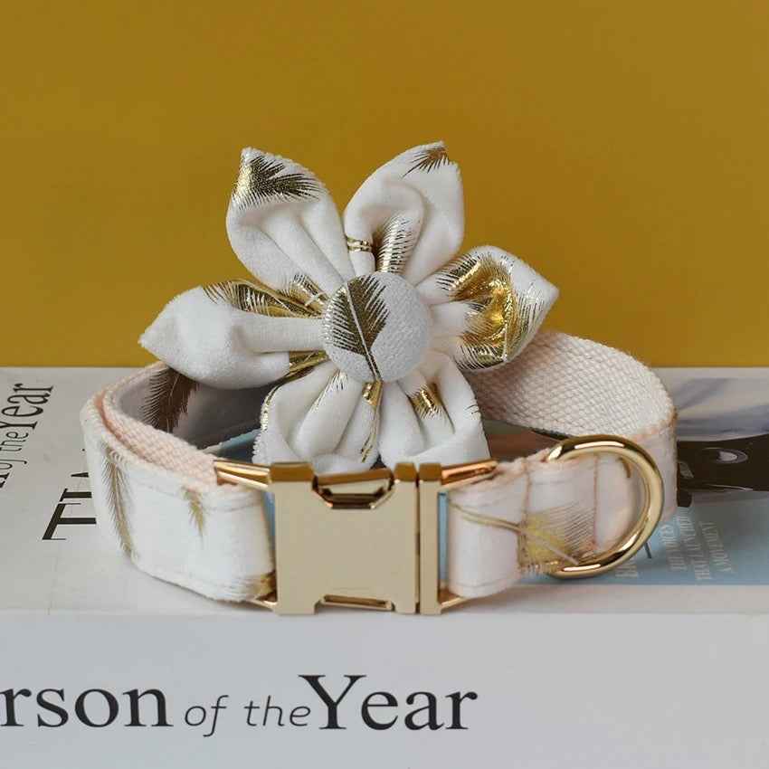 Daisy Bloom Engraved Dog Collar and Leash Set | Personalized Walking Accessories