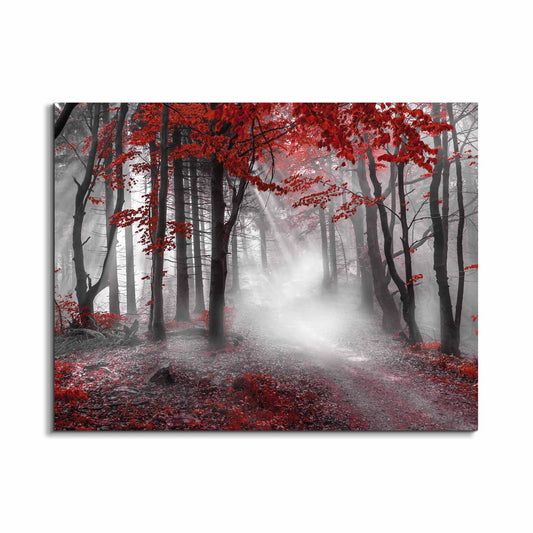 Gedrucktes Kunstwerk – Roter isolierter Wald – Wanddeko
