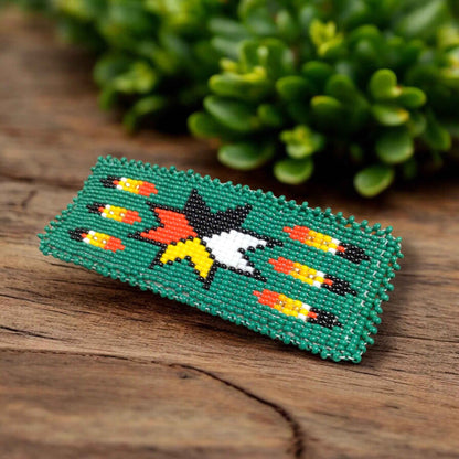 Rectangular Beaded Barrette - Green