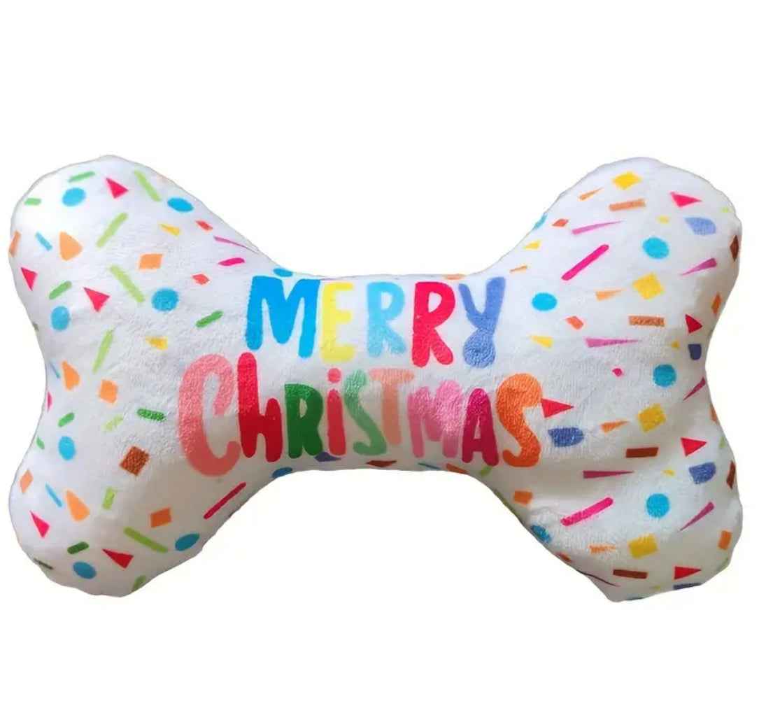 Merry Christmas Bone Dog Toy | Holiday Dog Toy