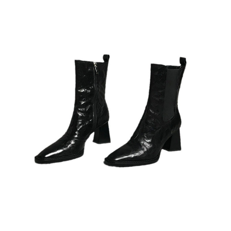 Women's Square Toe Chunky Heel Ankle Boots – European Style PU Fashion Boots
