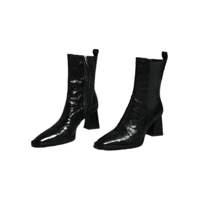 Women's Square Toe Chunky Heel Ankle Boots – European Style PU Fashion Boots