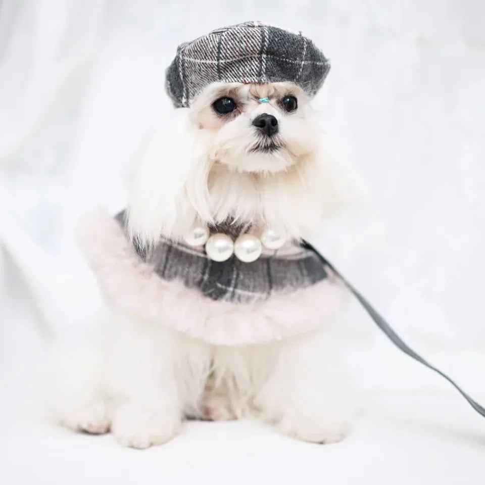 Ophelia Plaid Dog Harness Set | Outfit with Hat and Leash