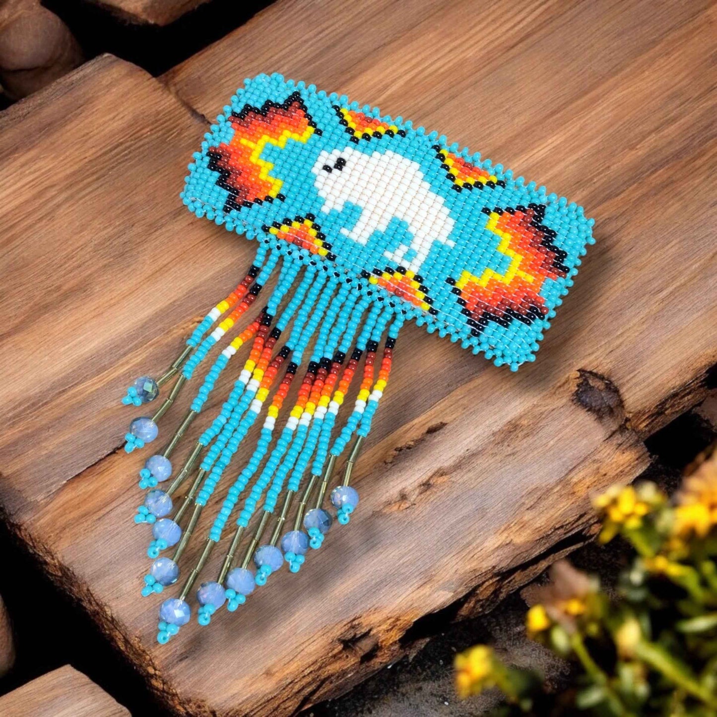 Rectangular Fringed Barrette - Turquoise