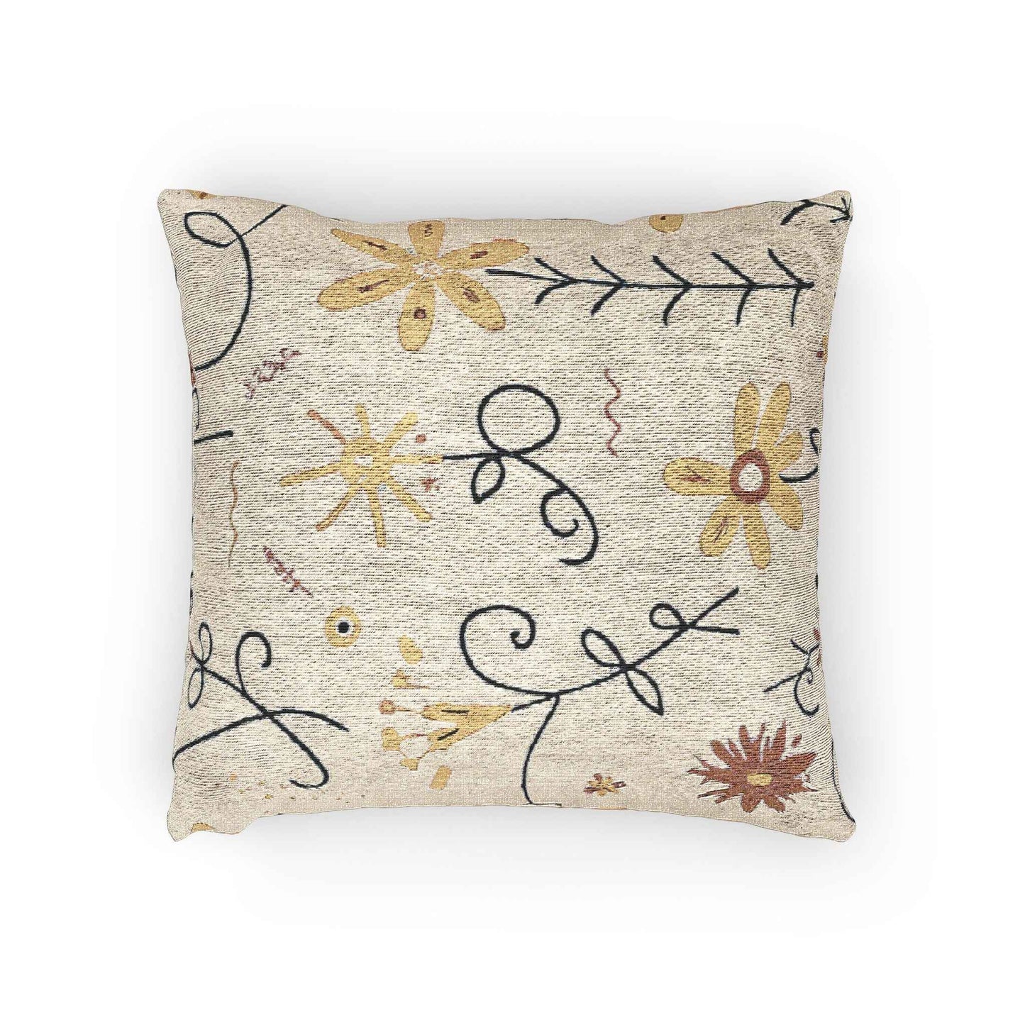 Neutral Floral Embroidered Woven Pillow | Boho Farmhouse Throw Cushion