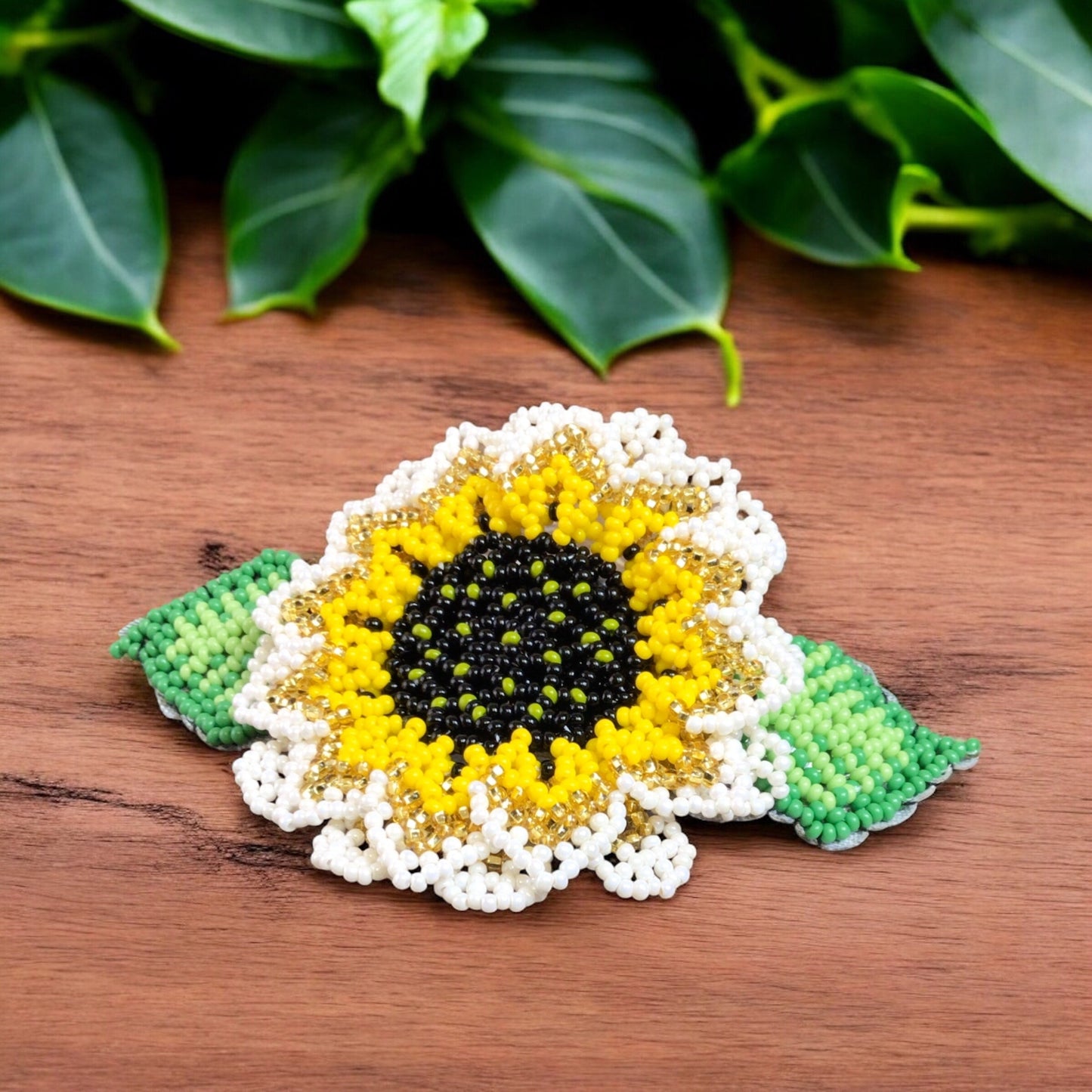 Handmade Beaded Sunflower Hair Clip- Bright Yellow