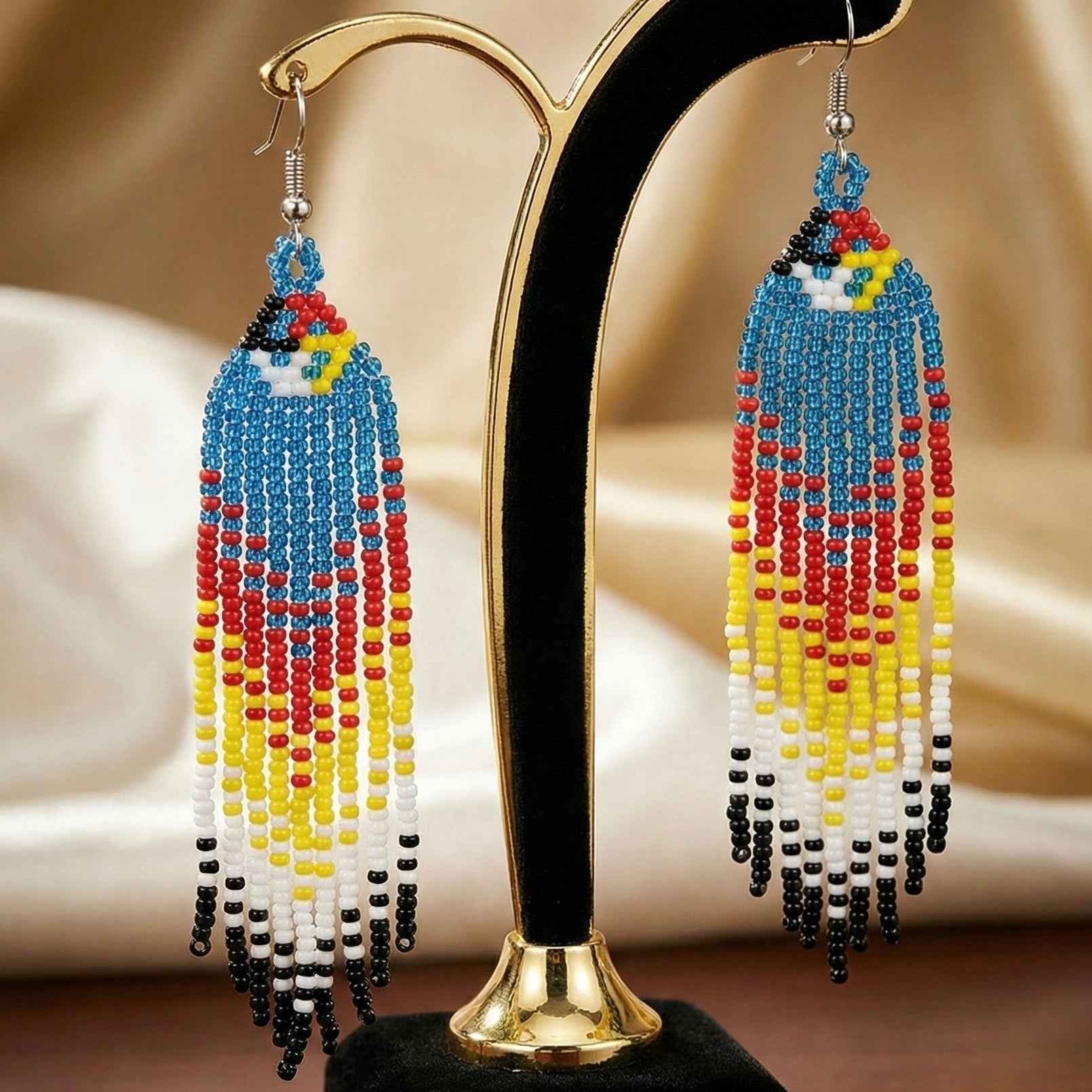 Water blue Firebird Spirit Beaded Earrings
