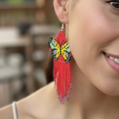Red Beaded Dancing Wing Earrings
