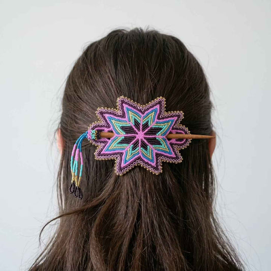 Purple Handmade Beaded Star Barrette