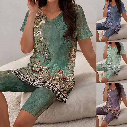 Women's Floral Print Two Piece Set – 3D Printed T-Shirt and Shorts Outfit