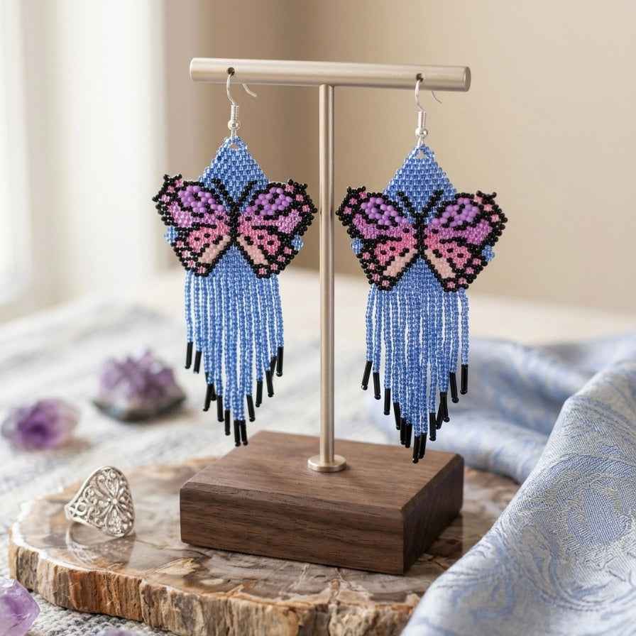 Blue Beaded Dancing Wing Earrings