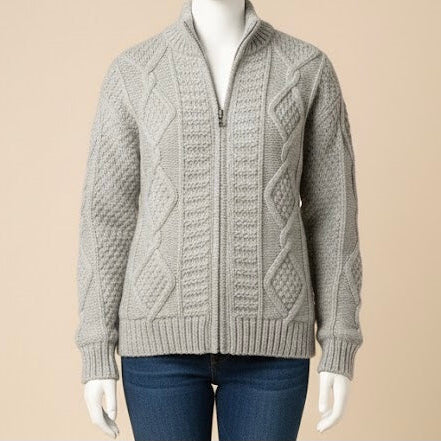 Grey Cayambe Alpaca Cable Knit Sweater