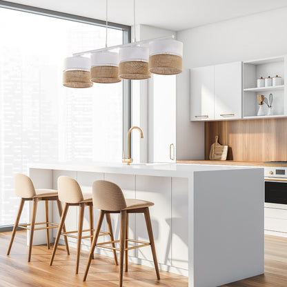 Linobianco 4-Light Linear Pendant with Linen & Jute Shades for Kitchen Island & Dining Table - AURABAGS SHOP