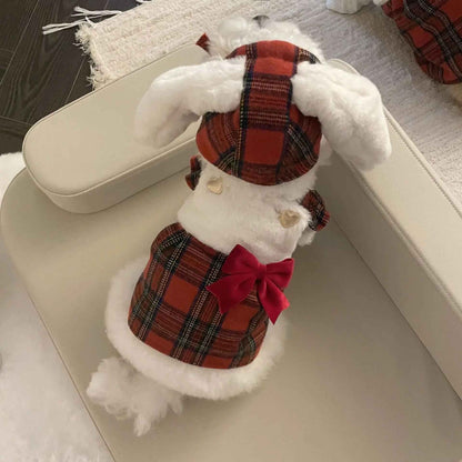 Winter Bunny Dress for Dogs – Red Plaid Dog Dress with Hat