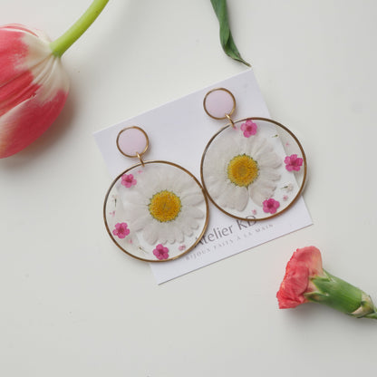 Boucles d'oreilles duo rose - rond (XXL)