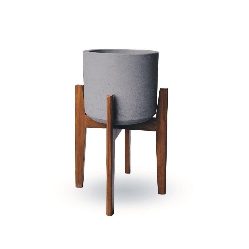 Lori Grey Pflanzgefäß im Mid-Century-Stil mit Holzständer