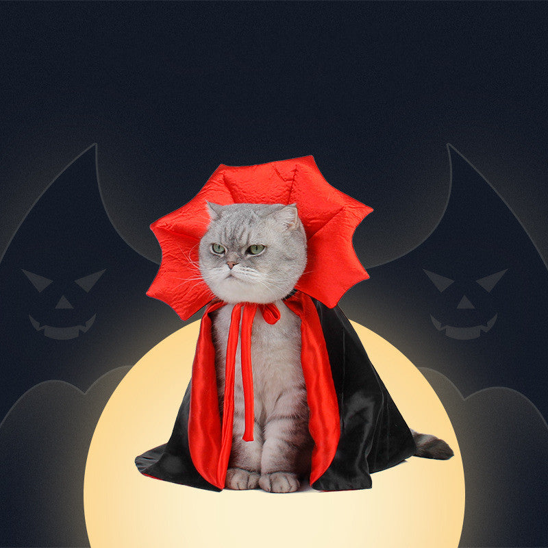 Halloween Dog & Cat Costume – Vampire King Cloak with Spooky Black Design