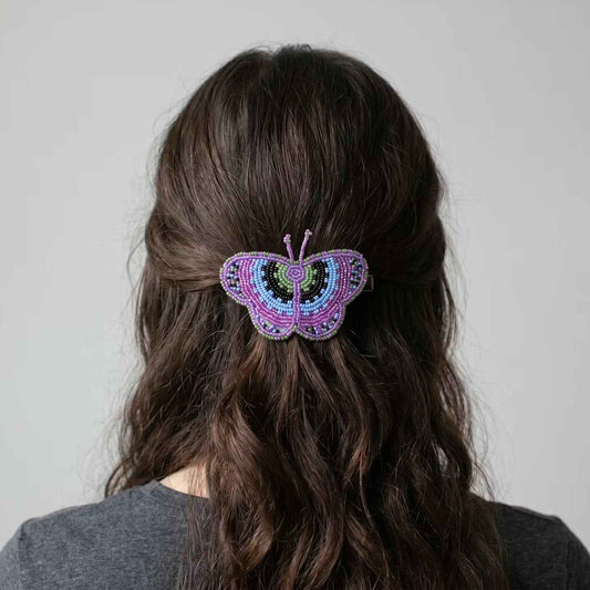 Pink Butterfly Beaded Barrette
