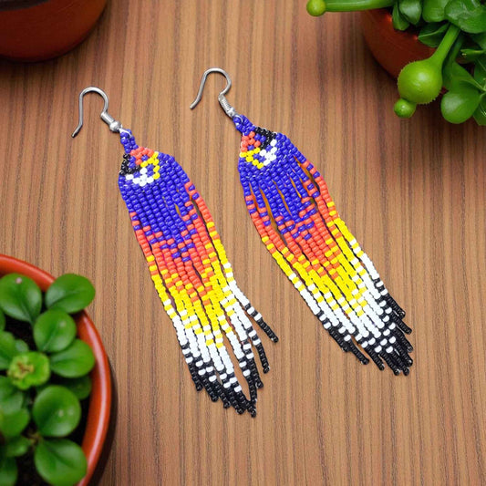 Blue Firebird Spirit Beaded Earrings
