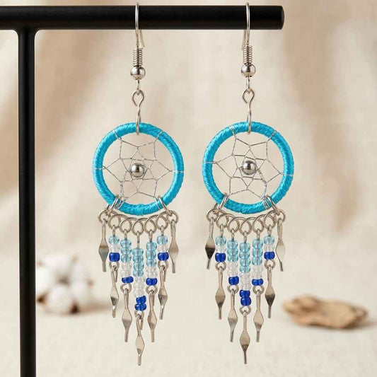 Blue /white Beaded Dreamcatcher earrings