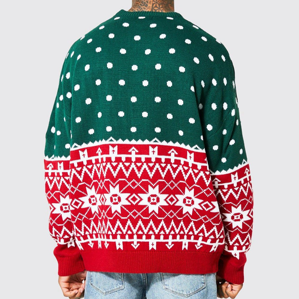 Men's Christmas Crew Neck Sweater – Loose Fit Knit Pullover for Fall & Winter