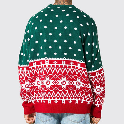 Men's Christmas Crew Neck Sweater – Loose Fit Knit Pullover for Fall & Winter