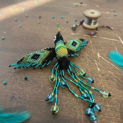 Black / black Hummingbird Barrette with Fringes