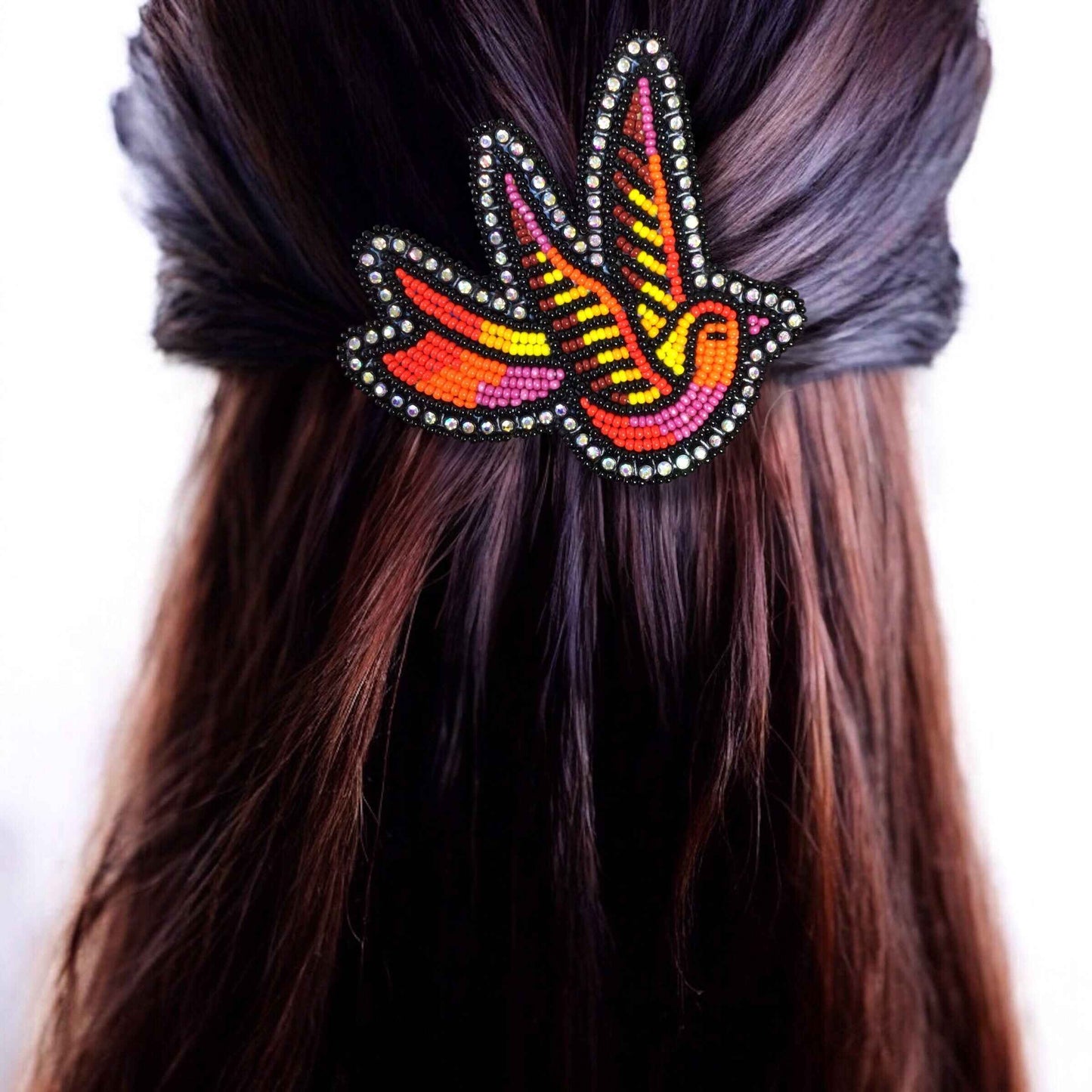 Red and Pink Beaded Hummingbird Barrette