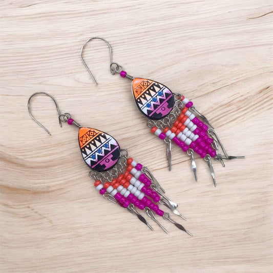 OldTribes™ Small Sized Southwestern Pink and Yellow Teardrop Earrings