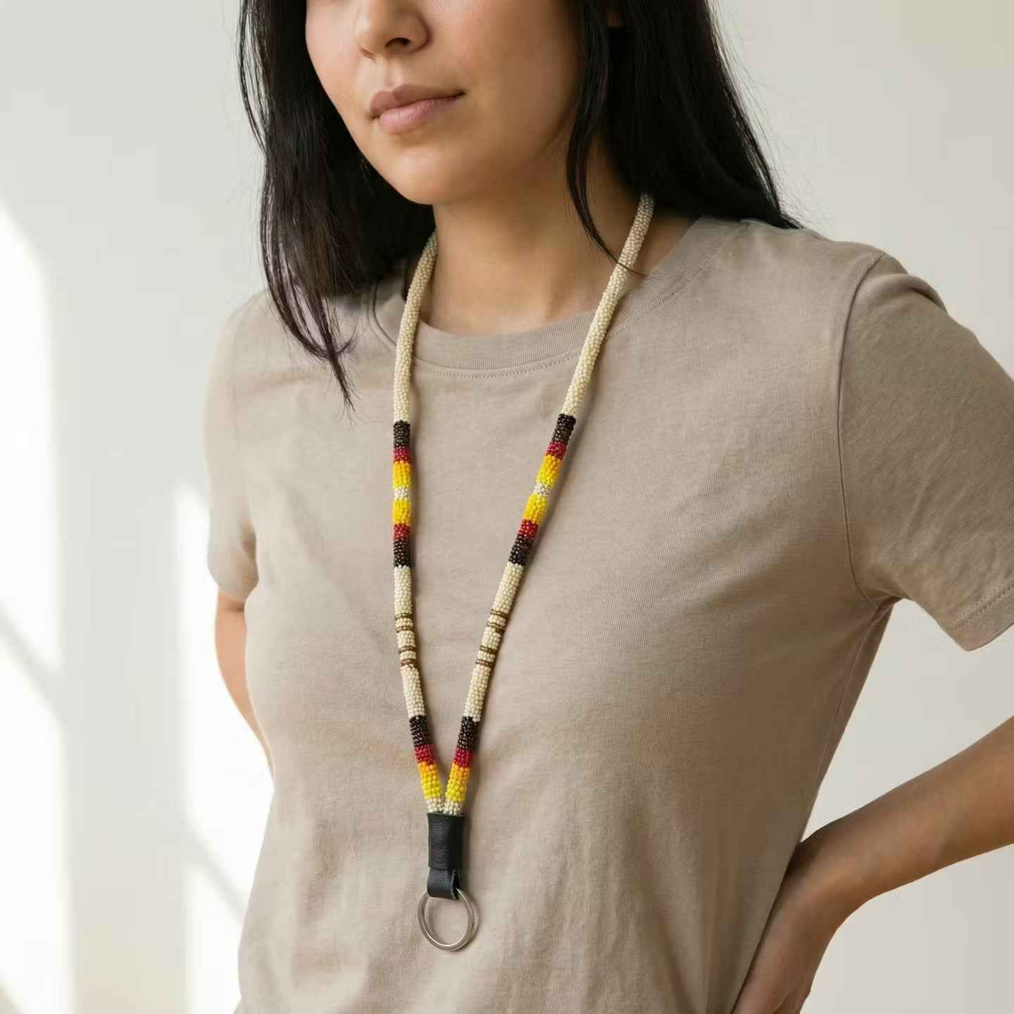 Round Beaded Lanyard(Beige)