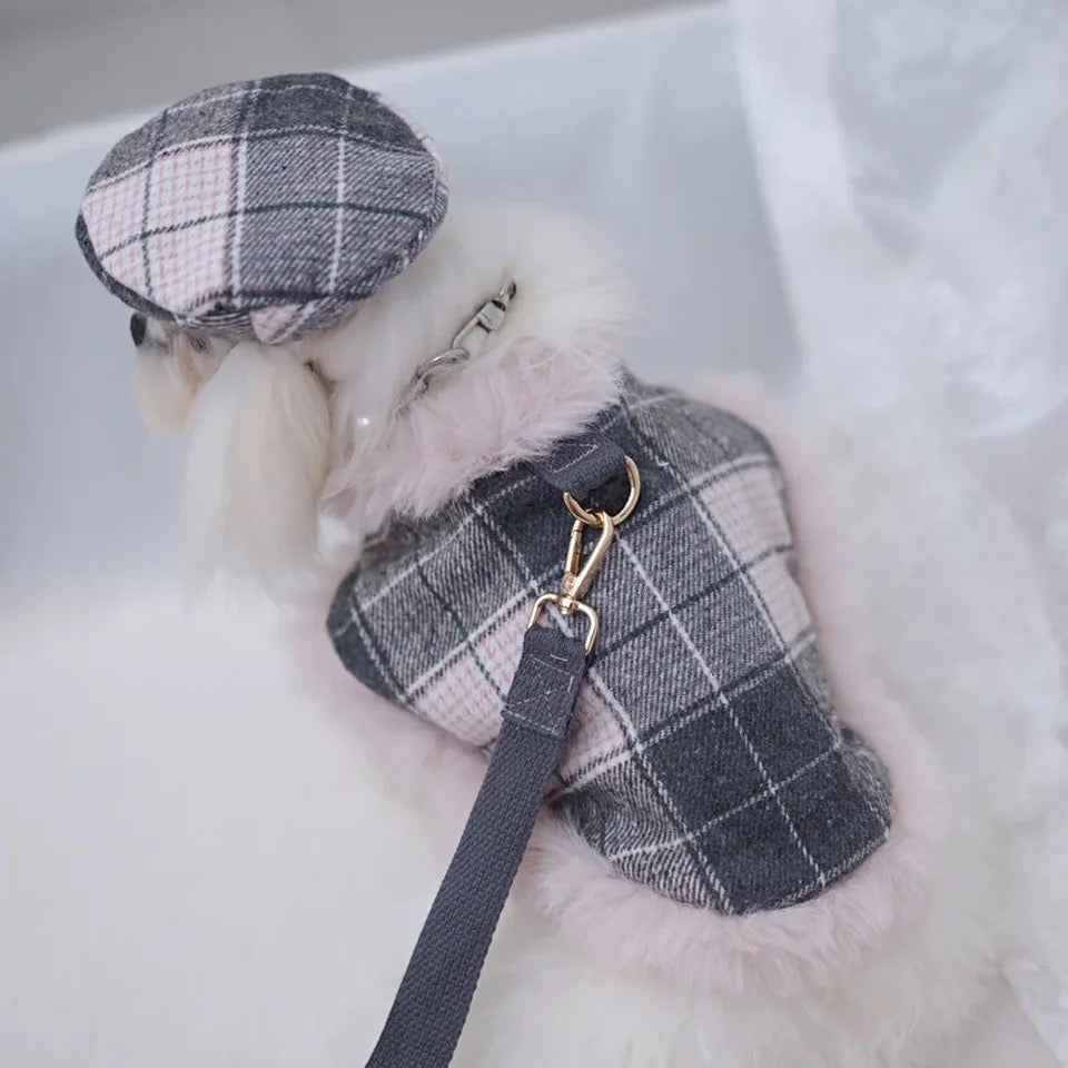 Peaky Street Tweed Dog Harness Set | Harness Hat and Leash Outfit
