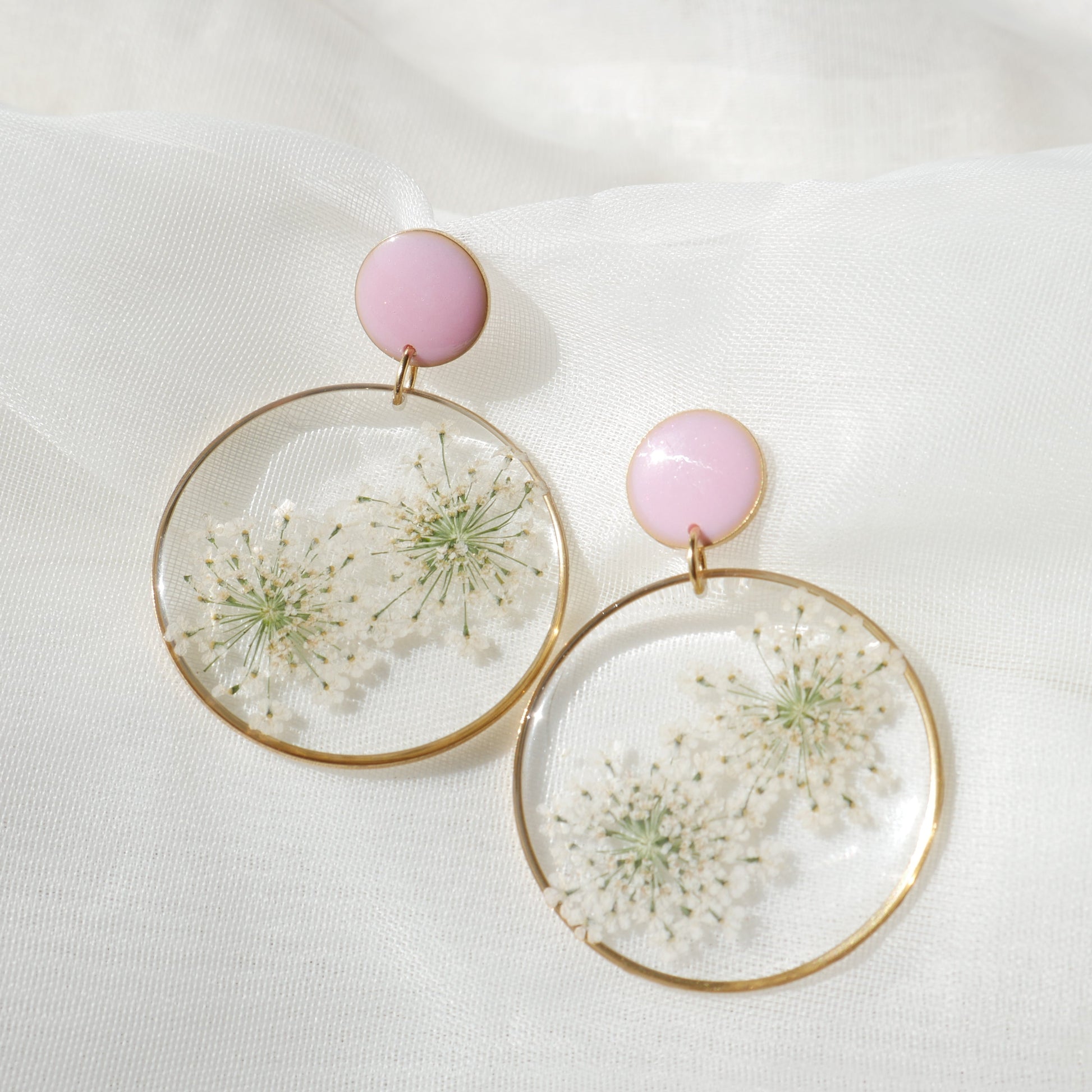 Boucles d'oreilles duo Estelle blanche et rose - rond (xxl)