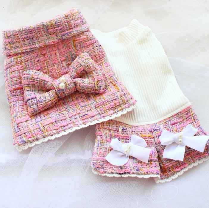 Baby Doll Tweed Dog Dress Set | Formal Skirt and Top Outfit