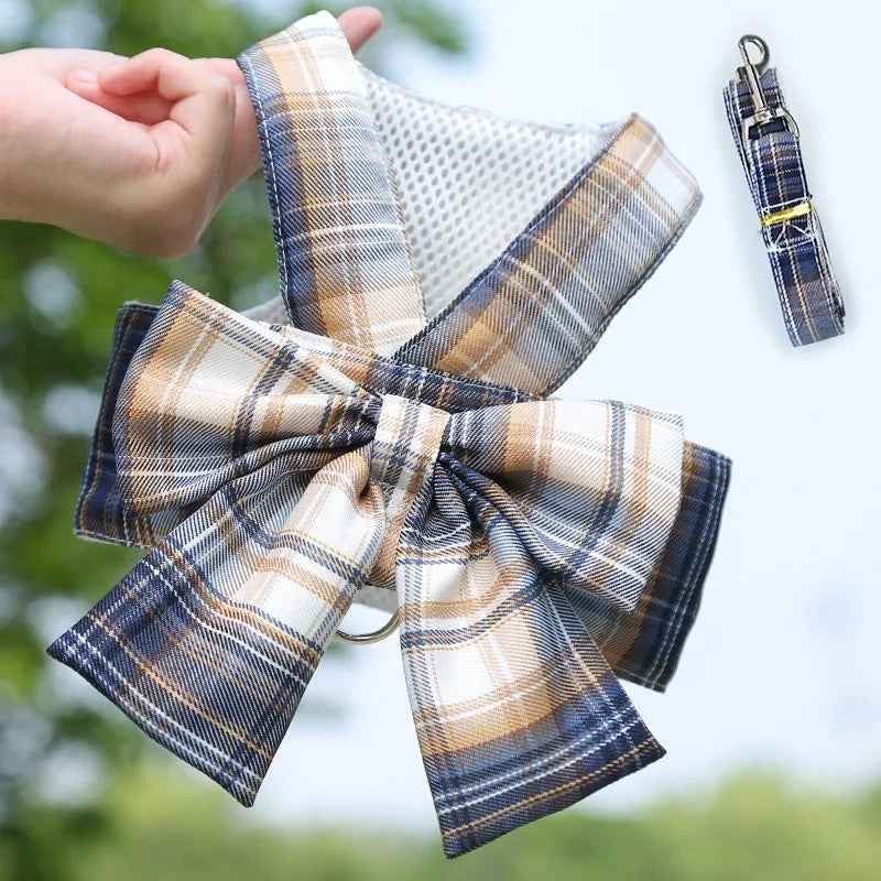 Luxury Plaid Dog Harness and Leash Set | Dog Walking Outfit