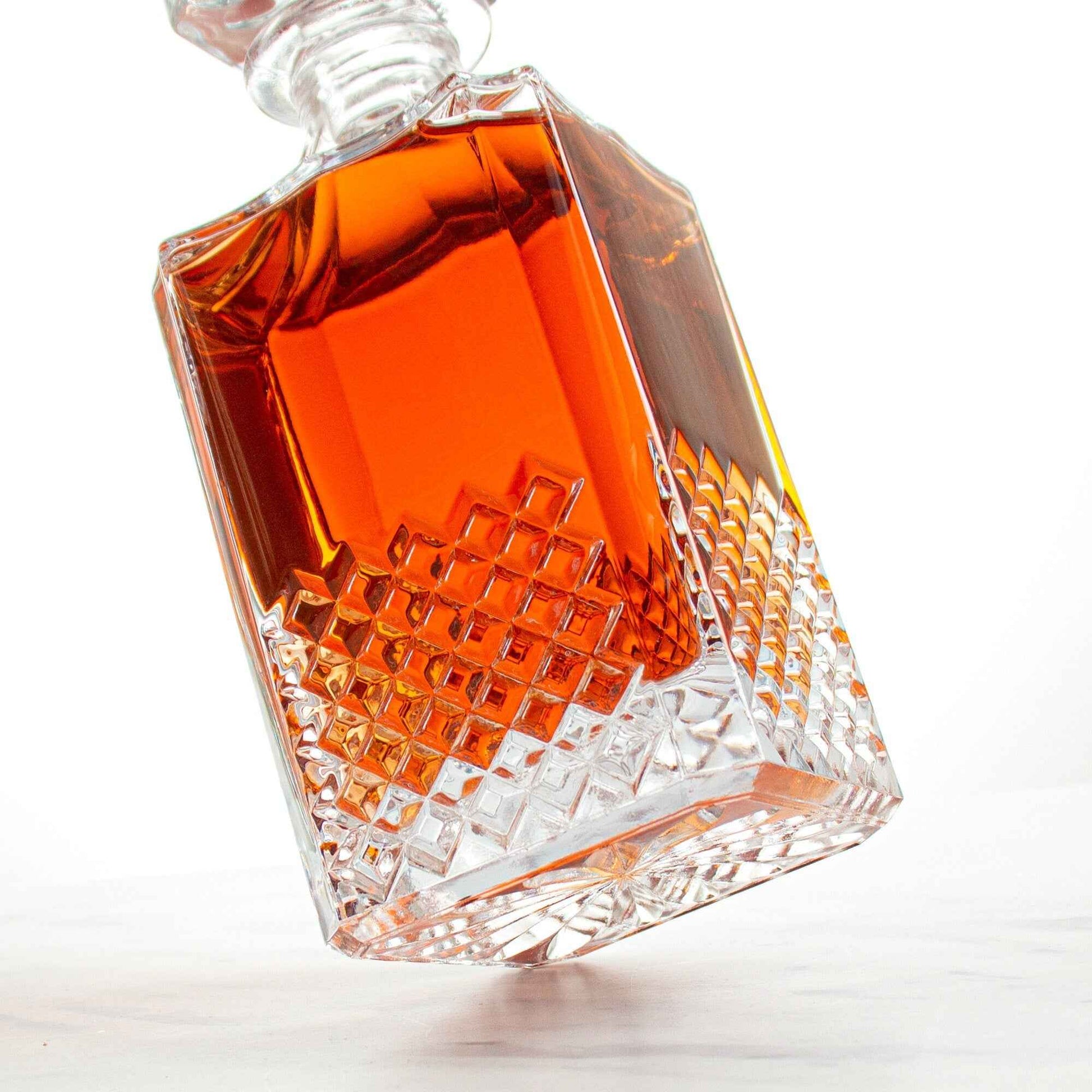 Crystal-Cut Square Whisky Decanter with Glass Stopper — 29oz