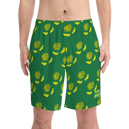 Relaxed fit Lime Green Beach Shorts-lilac & lotus prints