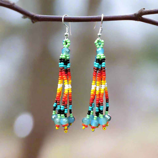 Light Green Six-Strand Beaded Cascade Earrings