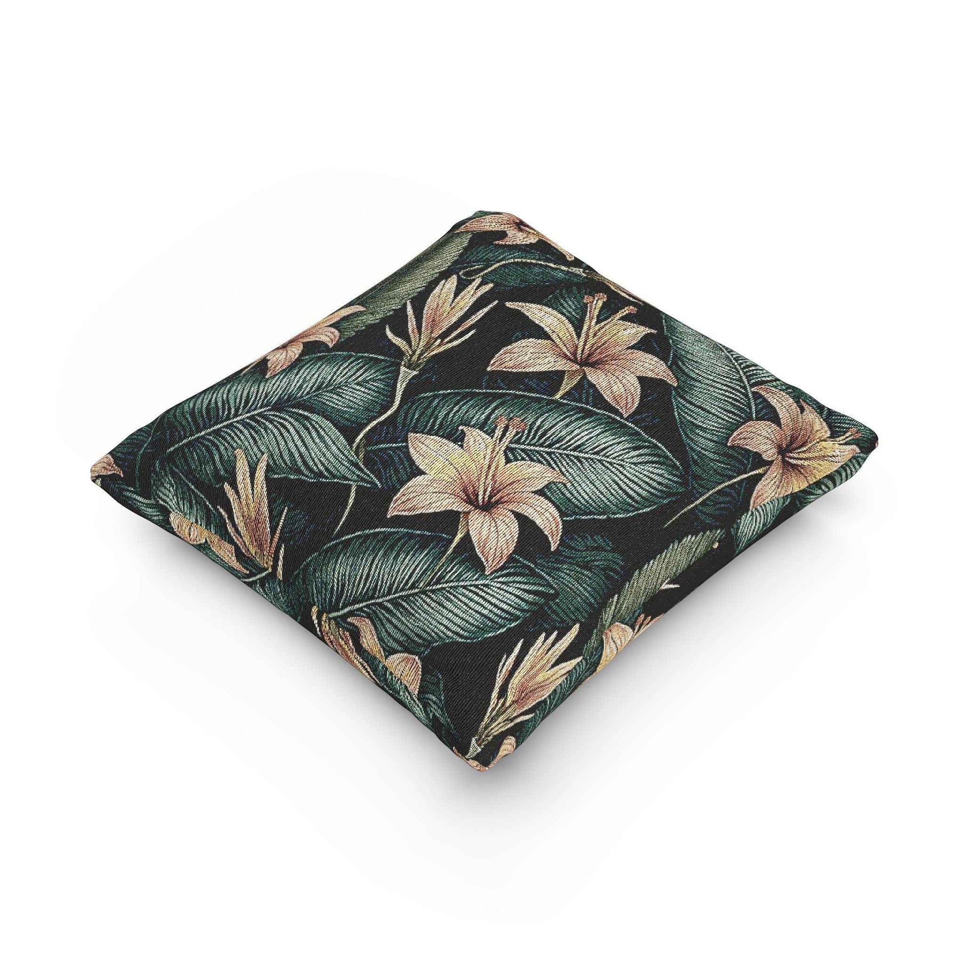 Tropical Lily Pattern Woven Pillow | Botanical Floral Throw Pillow