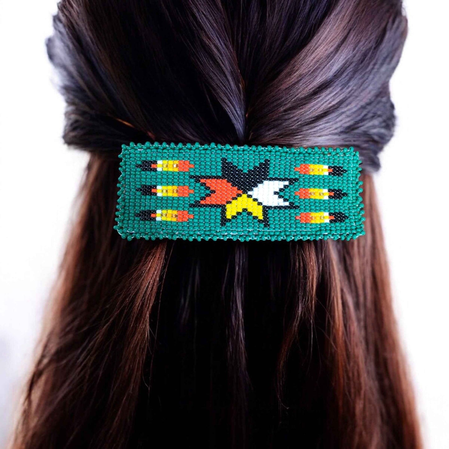 Rectangular Beaded Barrette - Green