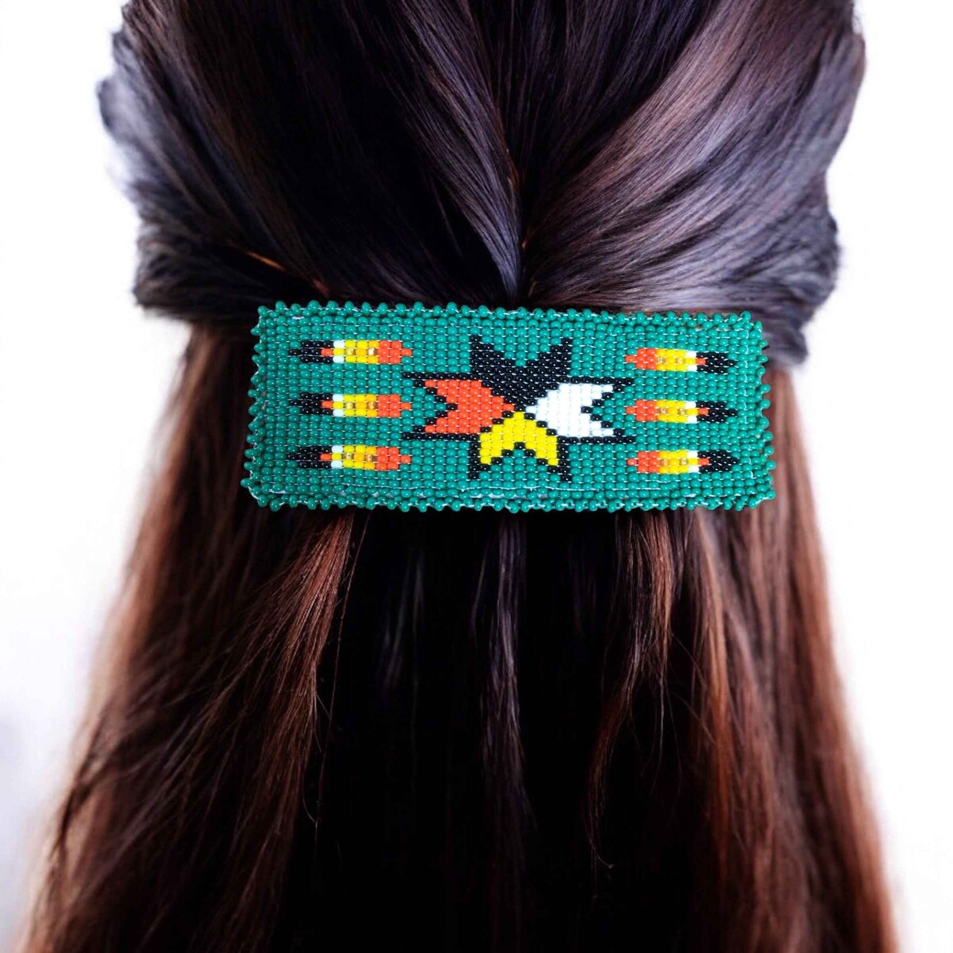 Rectangular Beaded Barrette - Green
