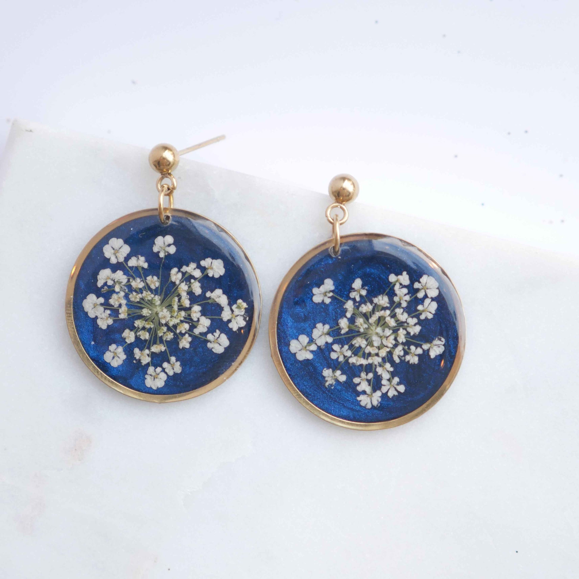 Boucles d'oreilles Céleste - fleurs de carottes- rond 25mm