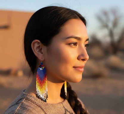 Blue red  4 corners Firebird Spirit Beaded Earrings