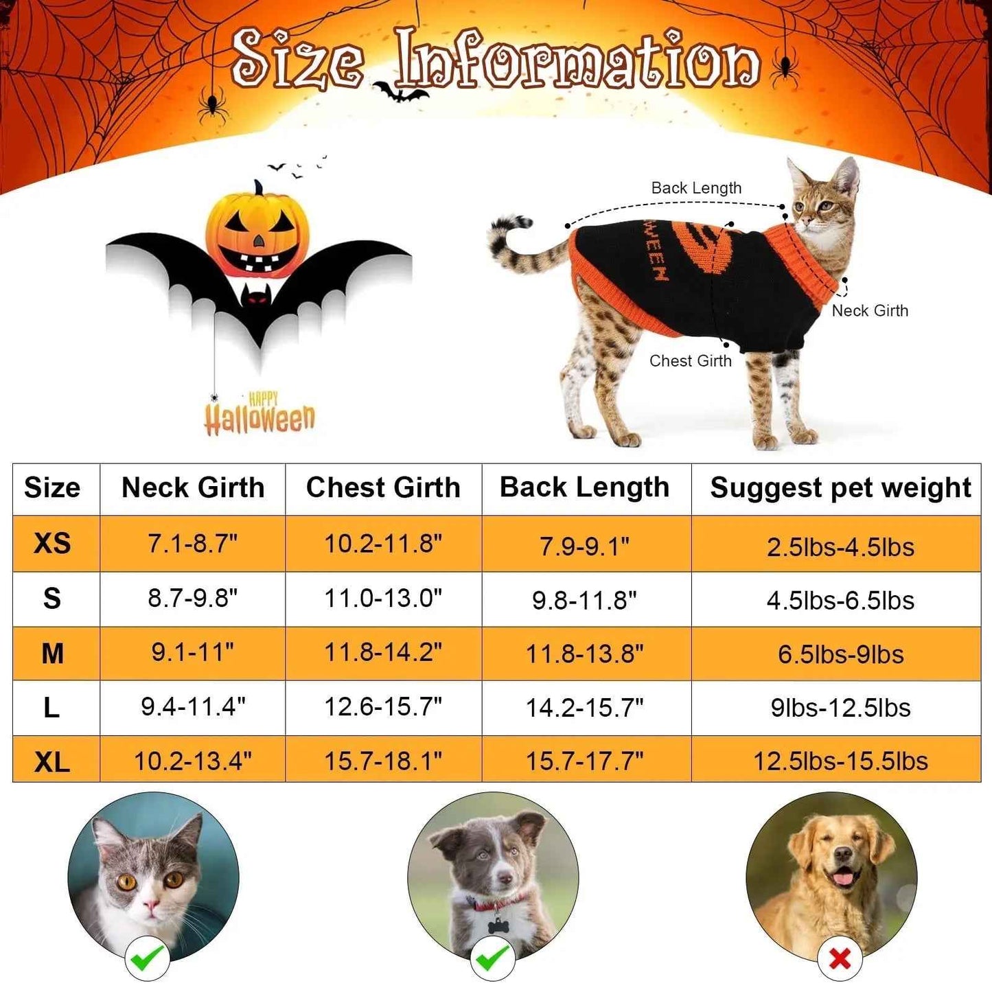 Pumpkin Bat Dog Sweater | Halloween Dog Costume