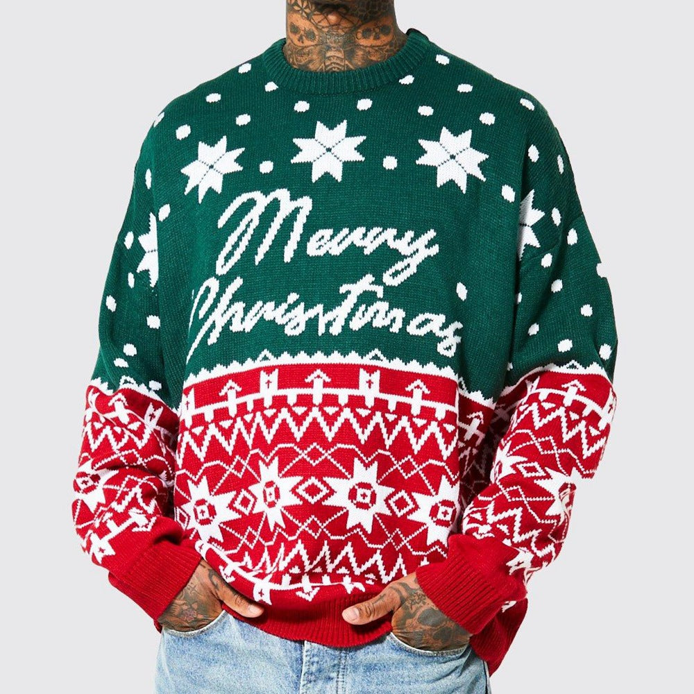 Men's Christmas Crew Neck Sweater – Loose Fit Knit Pullover for Fall & Winter